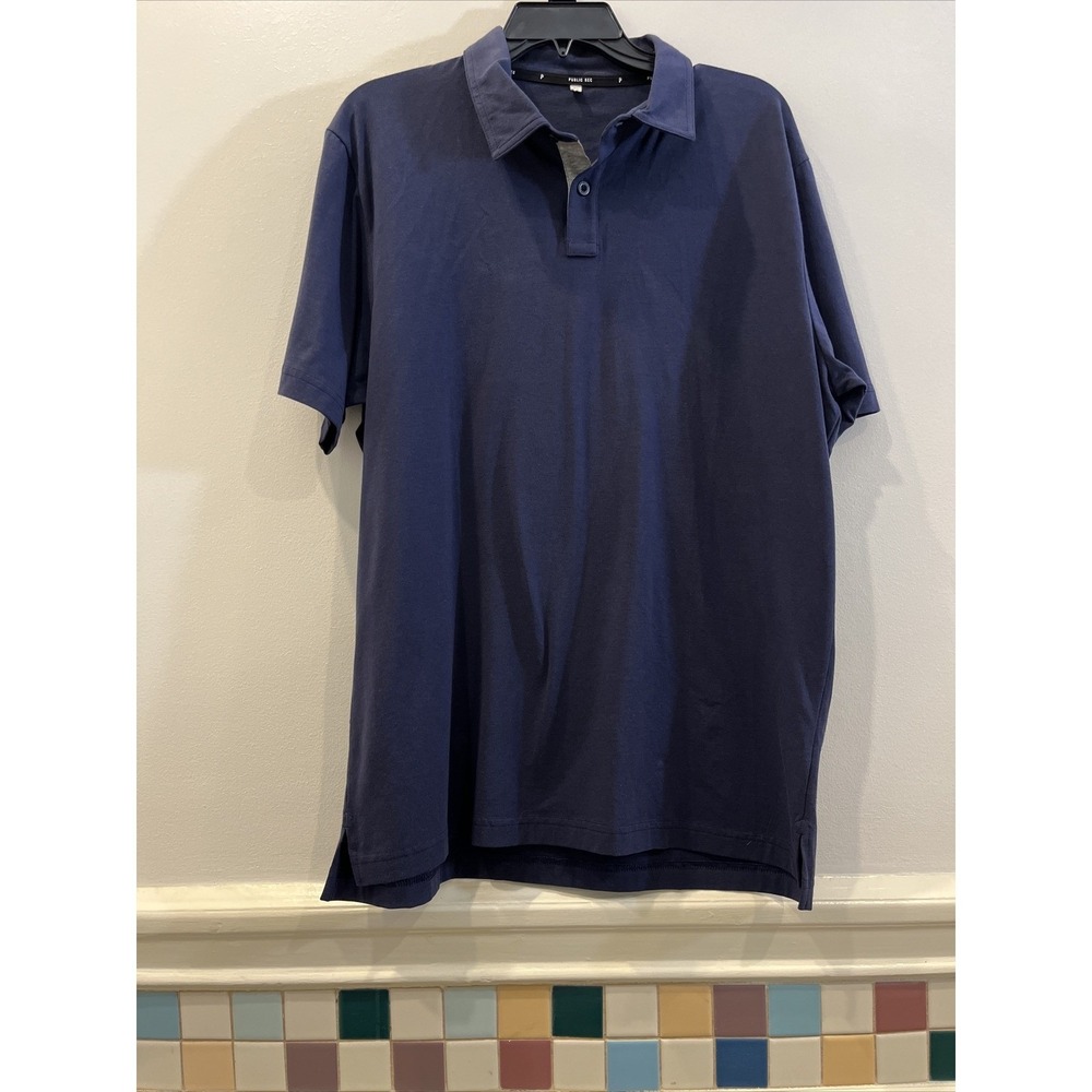 Public Rec Go-To Polo Shirt Men's Heather Silver Spoon Pima Cotton XL Navy Blue